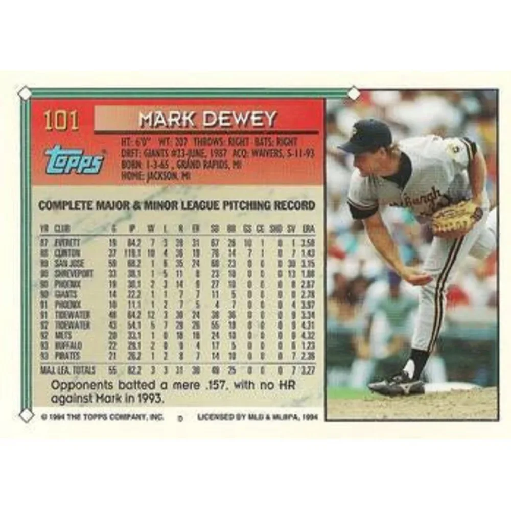 1994 Topps Mark Dewey # 101 Pittsburgh Pirates